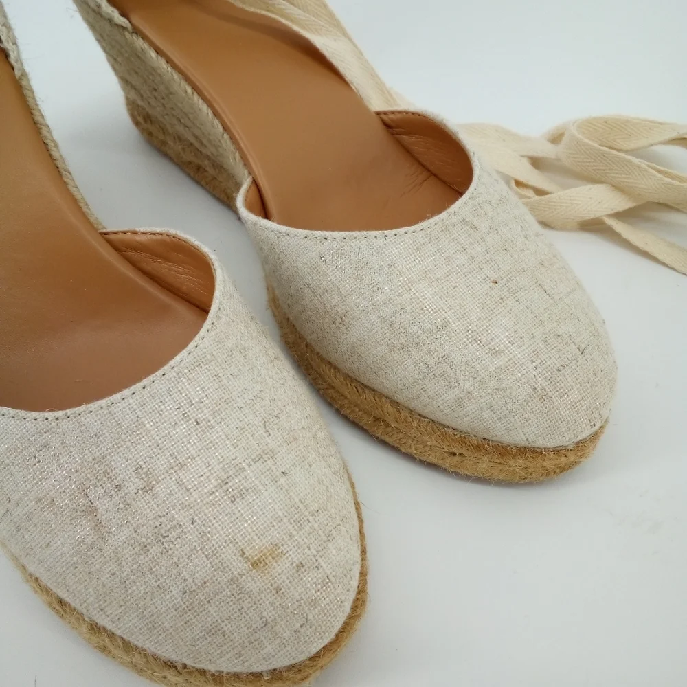 J.Crew Round Toe Espadrills Wedges Natural 8.5